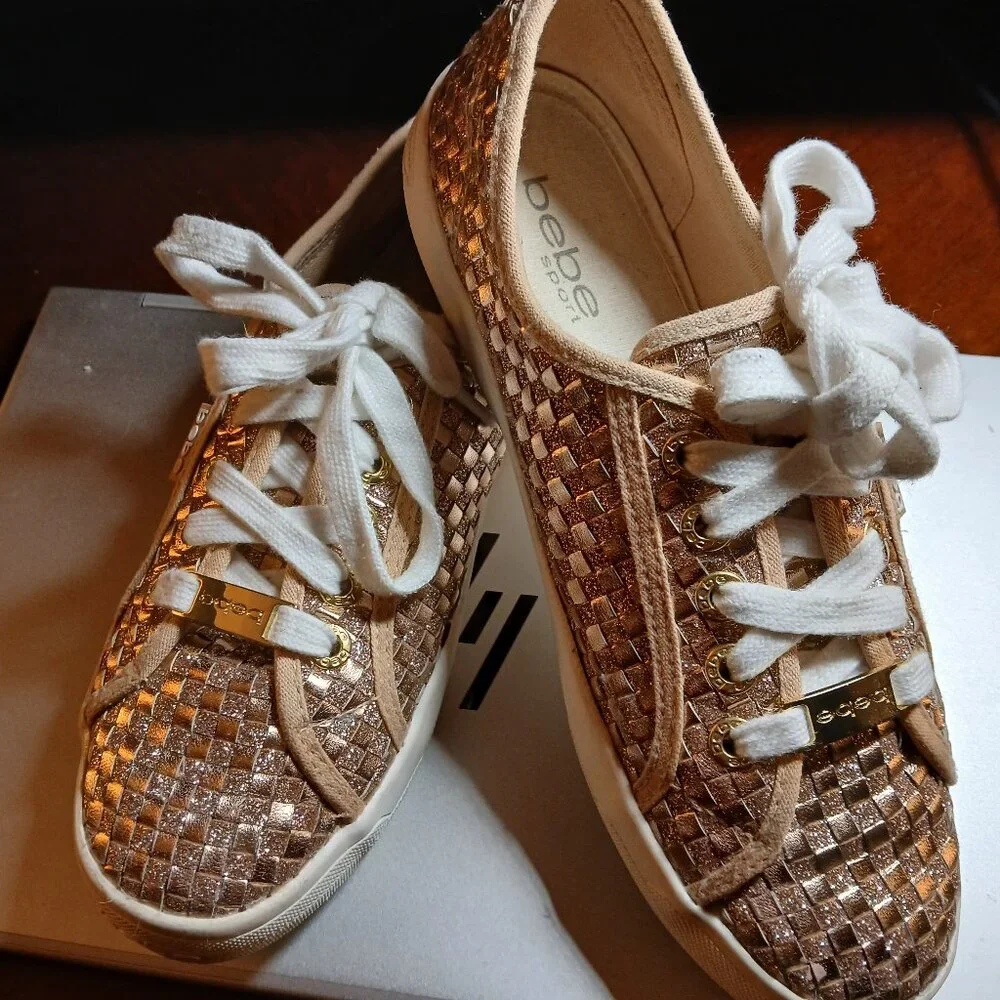 BEBE SPORT Two Tone Gold Metallic Sneakers 7M - EUC - Picture 5 of 14
